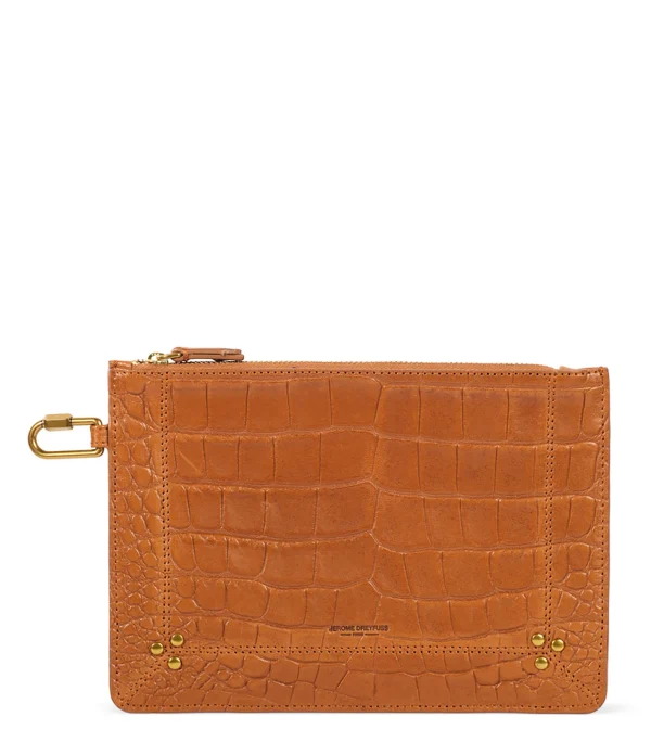 JEROME DREYFUSS Pochette Popoche M Agneau Croco Whisky bas prix 1