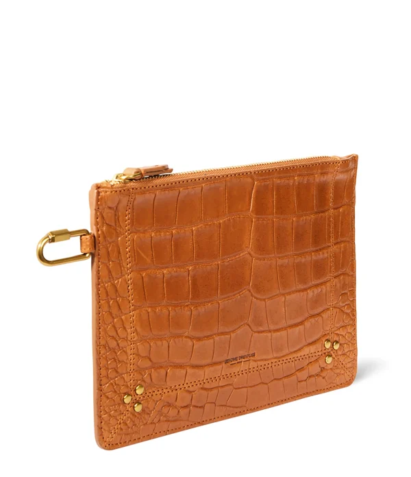 JEROME DREYFUSS Pochette Popoche M Agneau Croco Whisky bas prix 3