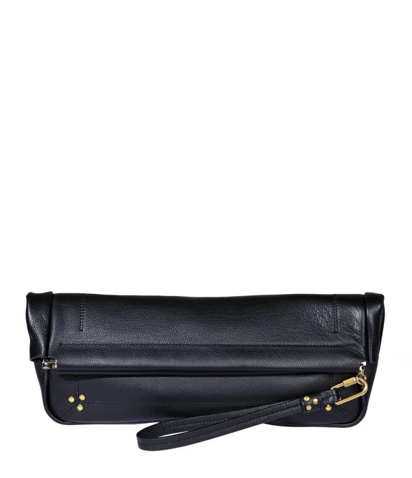 ﻿soldes JEROME DREYFUSS Pochette Clic Clac XL Soft Chèvre Noir Brass 1