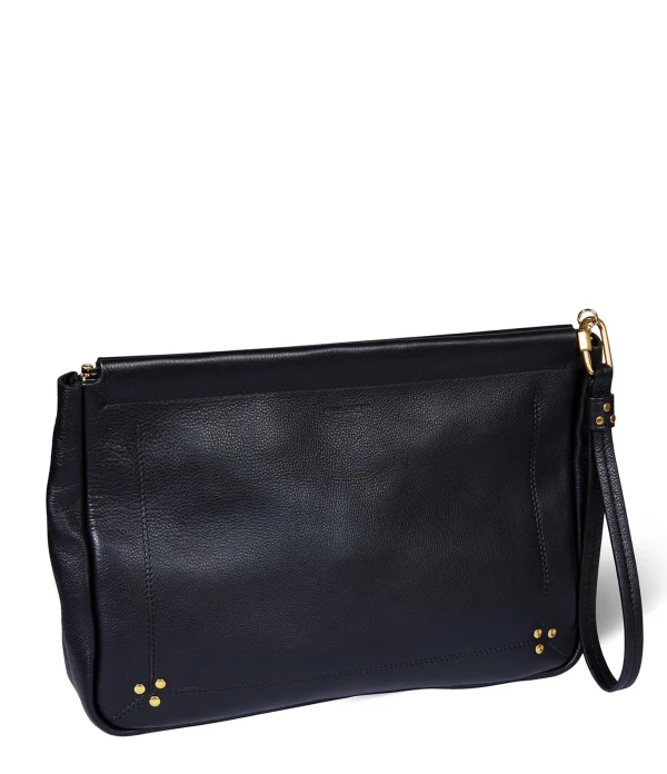 ﻿soldes JEROME DREYFUSS Pochette Clic Clac XL Soft Chèvre Noir Brass 3