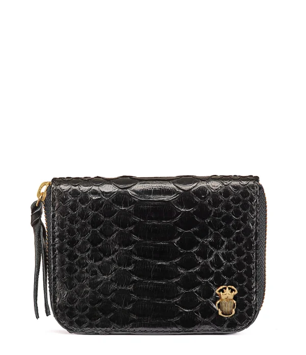 CLARIS VIROT Portefeuille Mini Bob Scarabée Python Noir authentiques 1