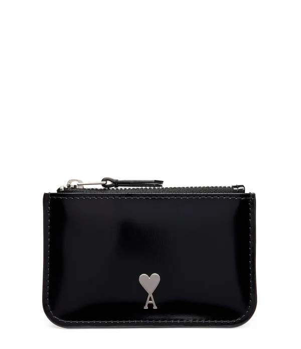 AMI PARIS Porte-monnaie Zip Ami De Cœur Cuir Noir Argenté grand choix 1